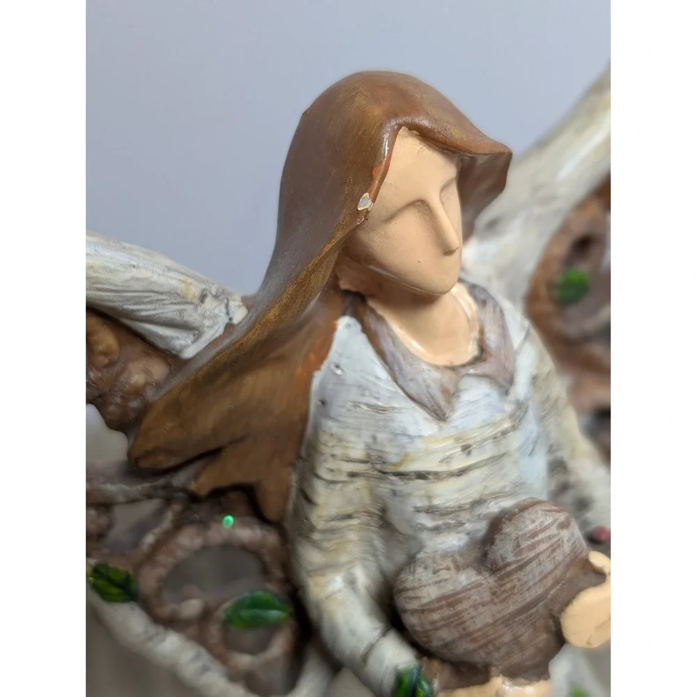 Joy to the World Birch Bark Christmas Angel Figurine Rustic Holiday Decor